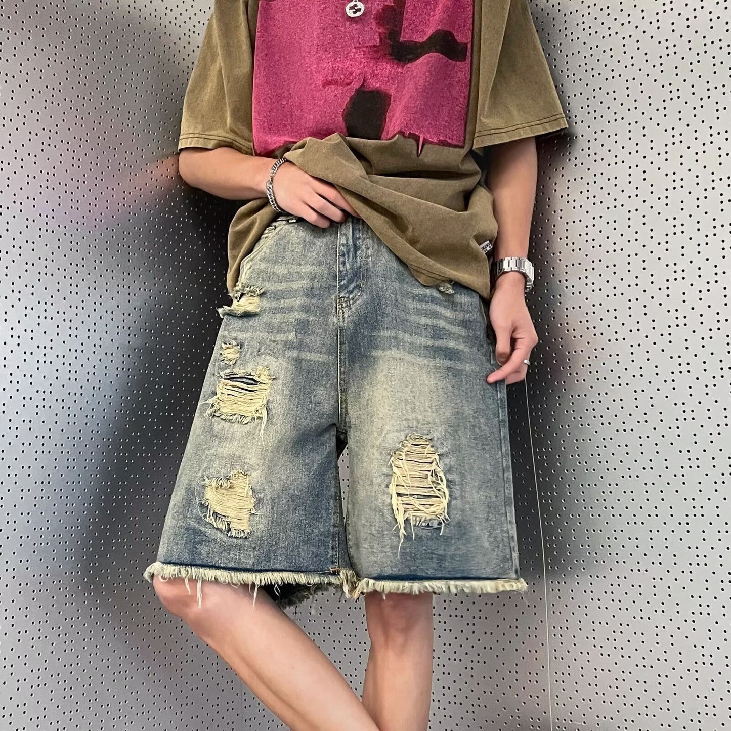 Vintage Distressed Washed Denim Shorts