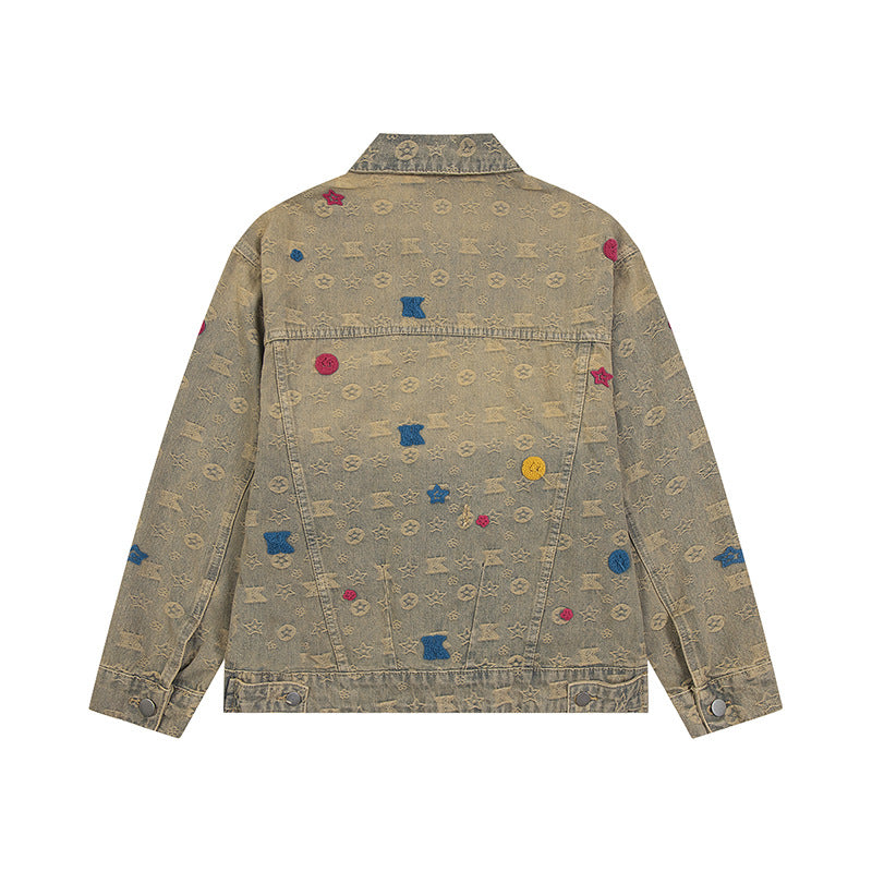 Yellow Mud Vintage Washed Denim Jacket with Collared Collar