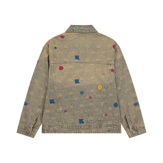 Yellow Mud Vintage Washed Denim Jacket with Collared Collar