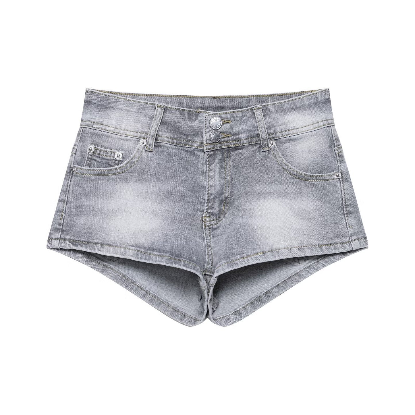 Casual Low-Waisted Buckle Denim Shorts for Women