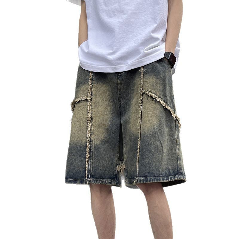 Men's Retro Fringed Denim Shorts