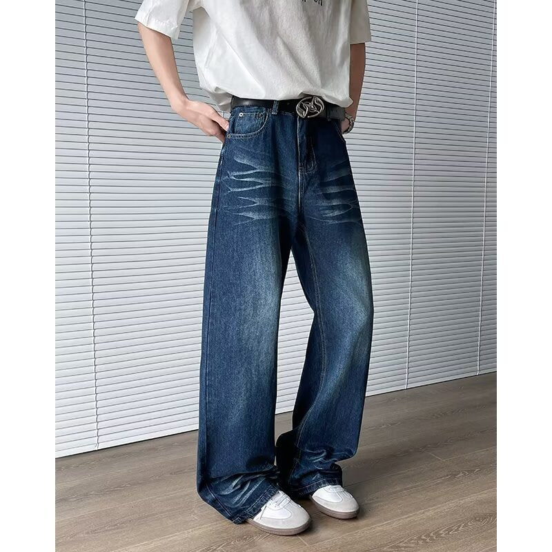 Retro Semi Elastic Waist Casual Loose Straight Leg Wide Leg Pants