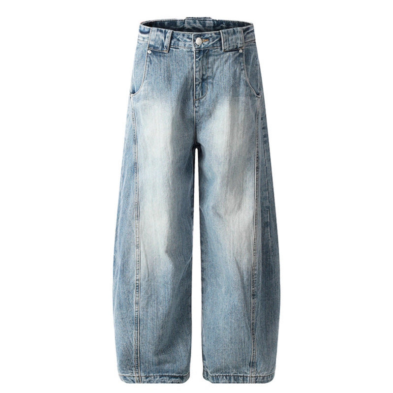 Washed Bamboo Striped Curved Knife Jeans - Premium Japanese Denim