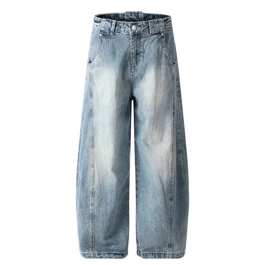 Washed Bamboo Striped Curved Knife Jeans - Premium Japanese Denim