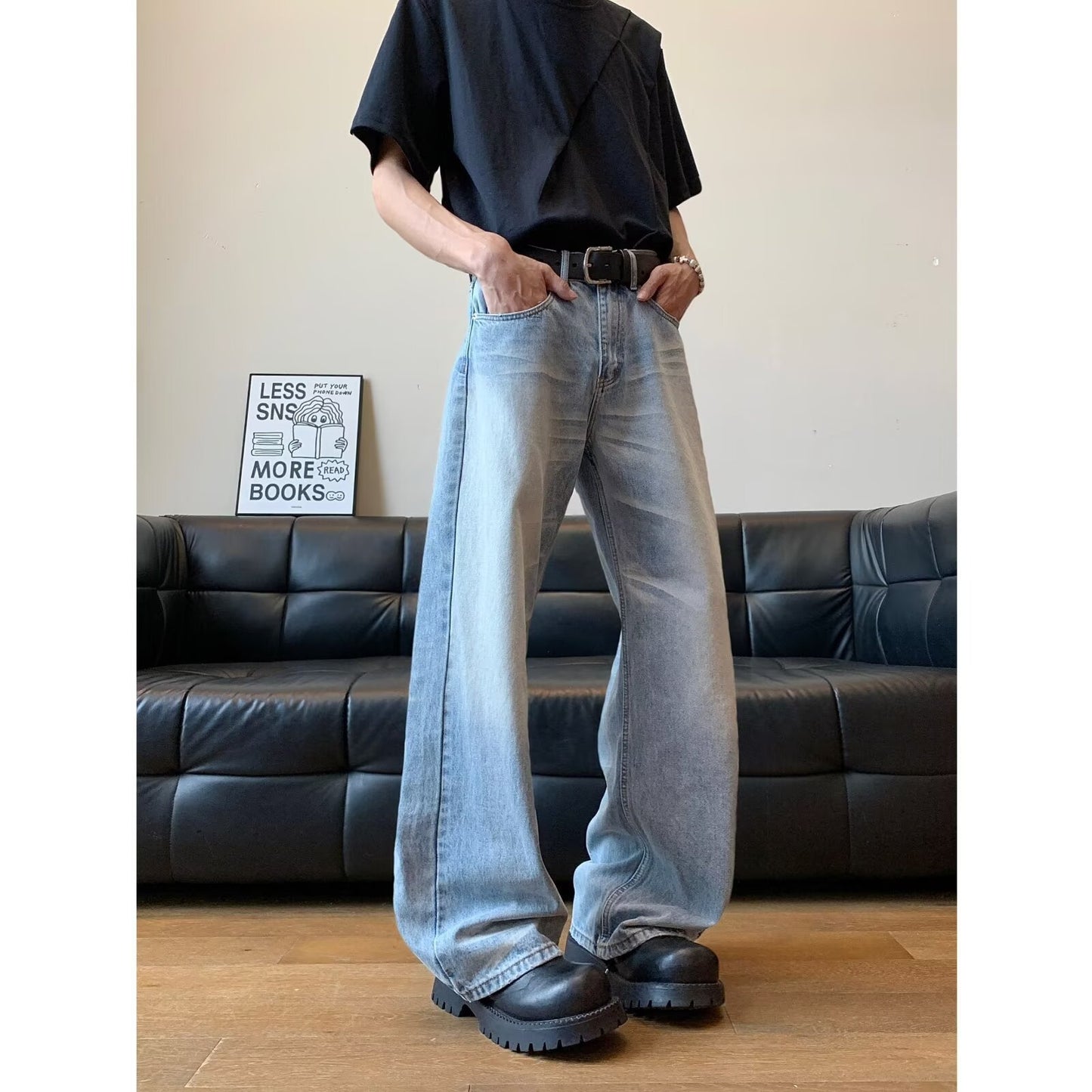 Summer Loose Cat Straight Leg Wide Leg Mop Pants