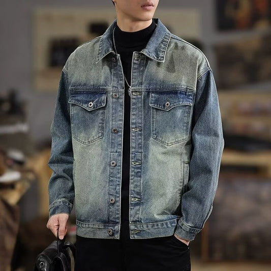 Men's Washed Vintage Denim Jacket for Men