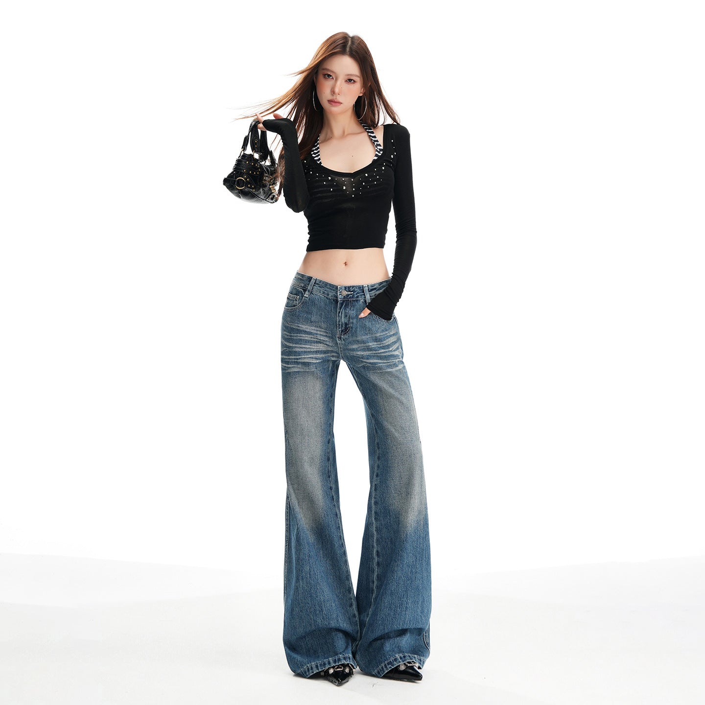 Women's Autumn Low Waist Washed Drape Straight Trumpet Pants