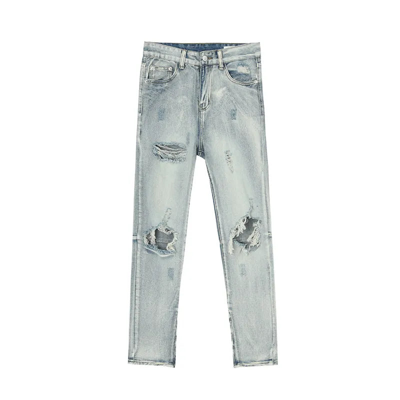 Pocketed Distressed Jeans with Side Zip