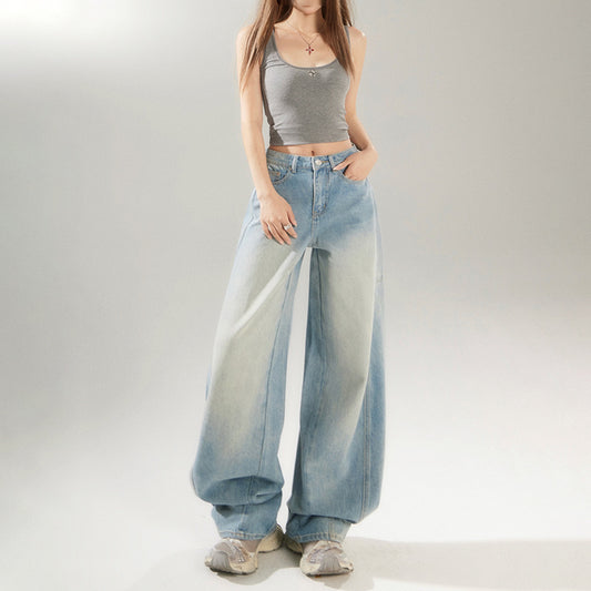 Retro Distressed Light Blue Skinny Jeans with High Street Patchwork Design