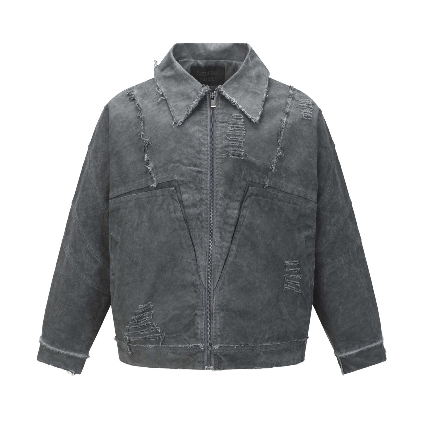 Retro Washed Distressed Patchwork Whisker Collar Denim Jacket - Unisex Casual Outerwear