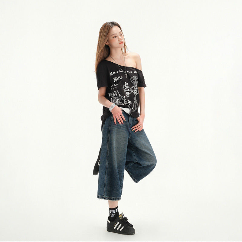 Women's High-Waisted Wide-Leg Jeans - Retro Seven-Quarter Pants