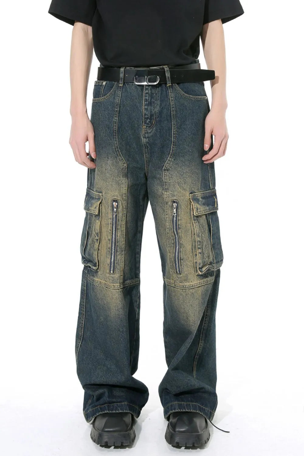 Mid Rise Jeans with Cargo Pockets - Premium Japanese Denim