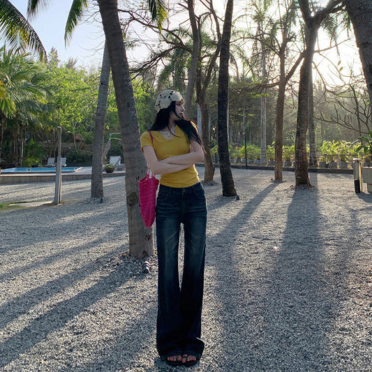 Women's Flare Jeans - High-Street Retro Summer Thin Floor-Length Denim Pants