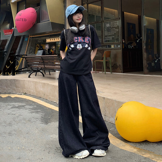 Women's Loose Wide-Leg Jeans - High-Waisted Slim Floor-Length Pants