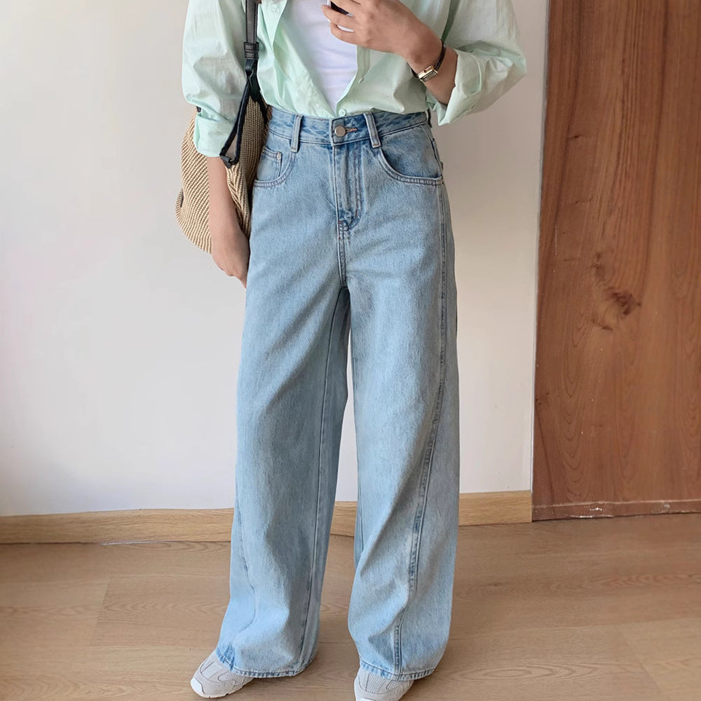 Women’s Original Light Wash Denim Pants - High Waist Wide Leg Design