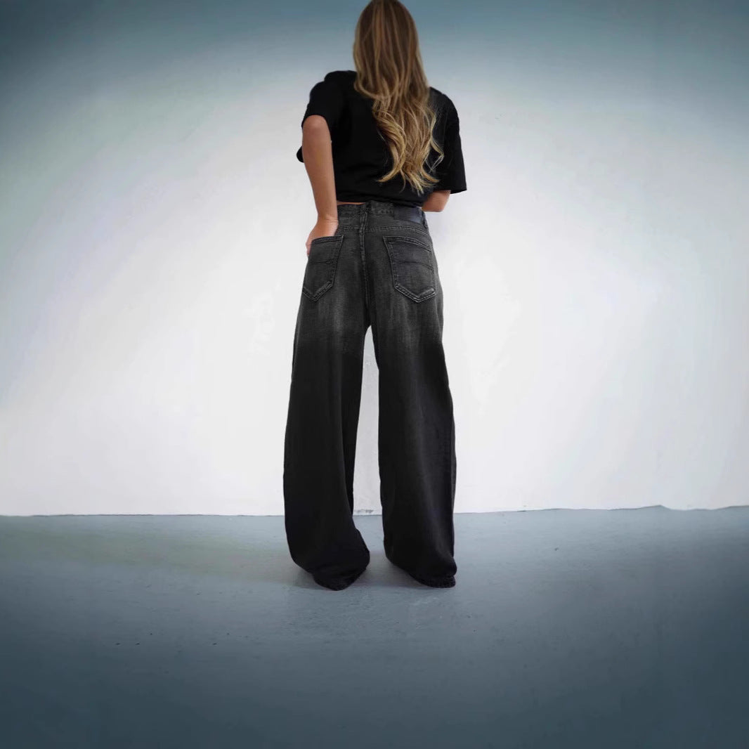 Low Rise Gradient Distressed Floor Jeans