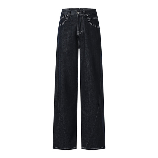 Premium Women's Dark Blue Wide-Leg Long Pants - Japanese Denim