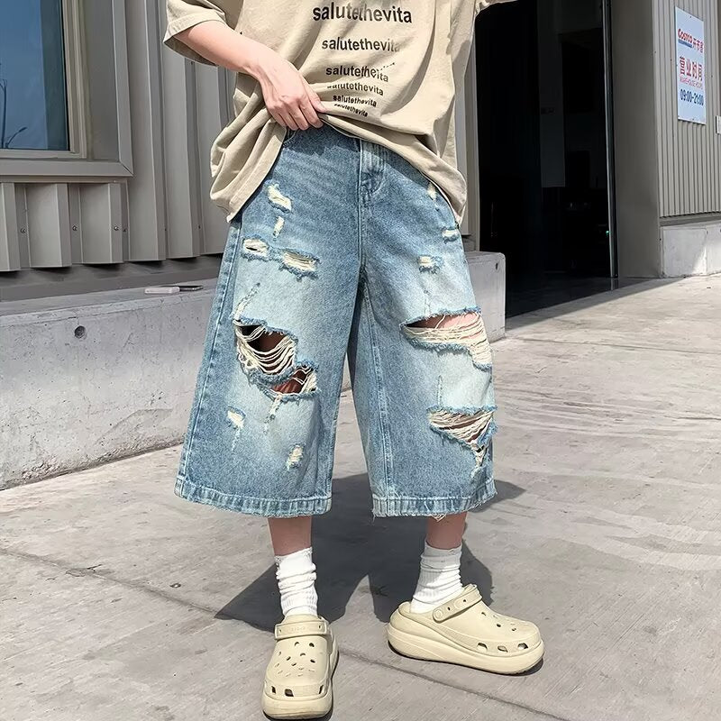 Ripped Denim Short Loose Casual Washed Cropped Pants