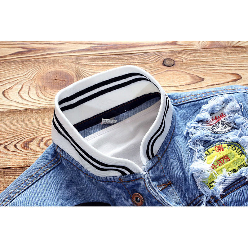 Stylish Casual Loose Fit Denim Jacket for Youth - Men's Large Size