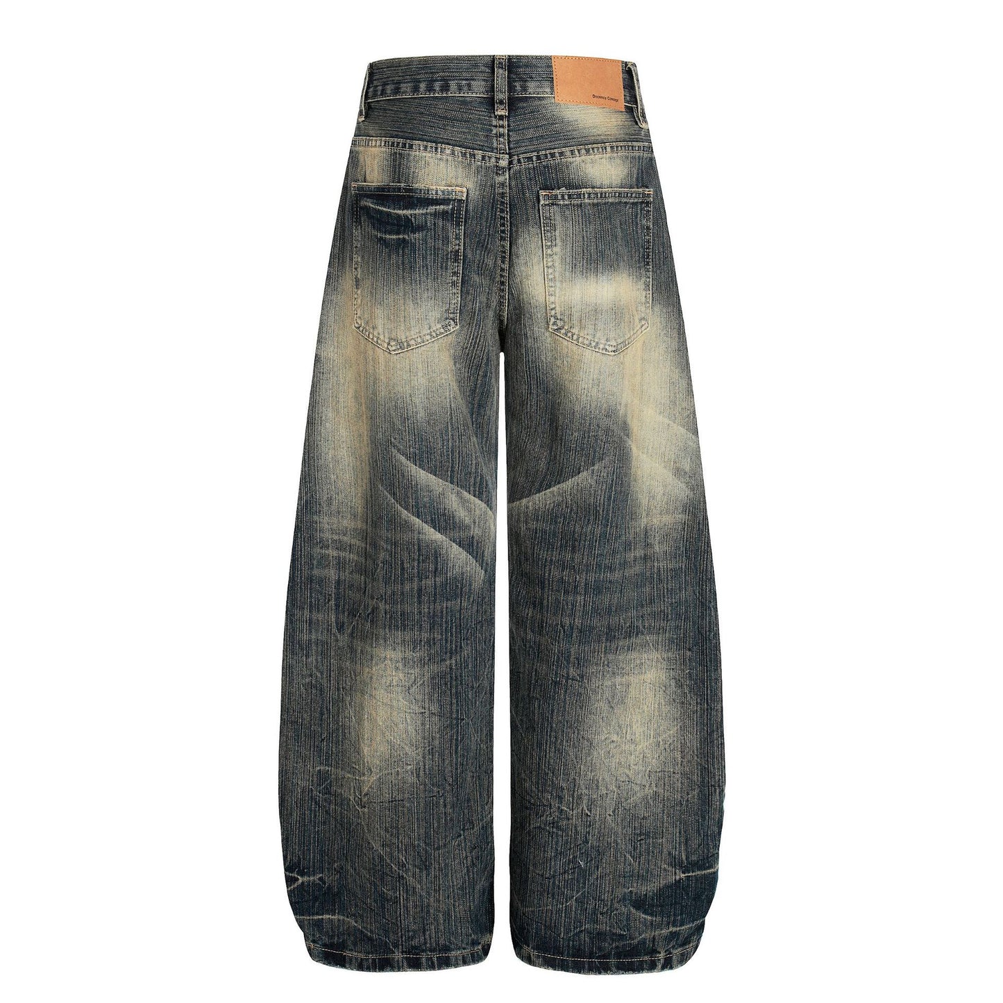 Street Vintage Washed Bamboo Texture Loose Wide-Leg Denim Pants