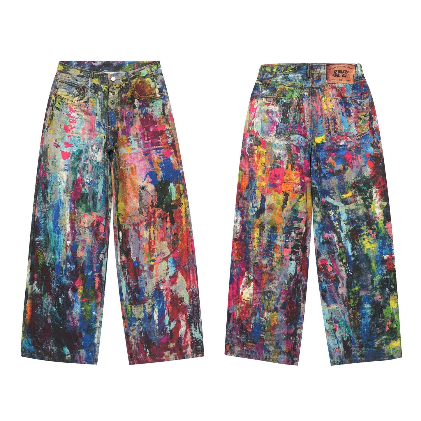 Retro Heavy-Work Visual Illusion Print Wide-Leg Jeans for Men and Women