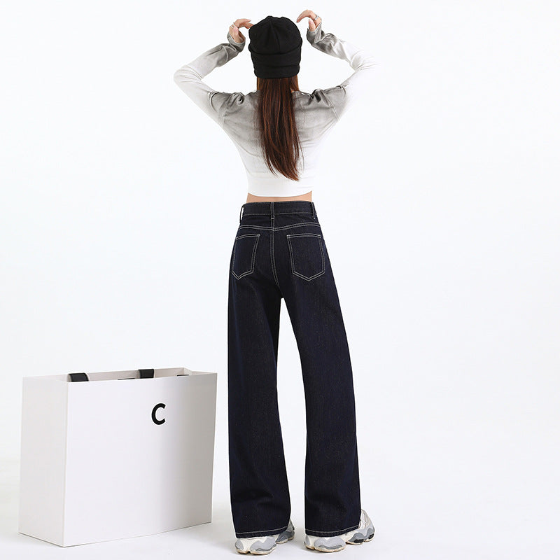 Premium Women's Dark Blue Wide-Leg Long Pants - Japanese Denim