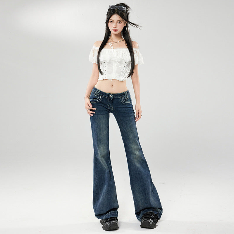 Women's Low Waist Flared Jeans - Slimming Bell-bottom Pants