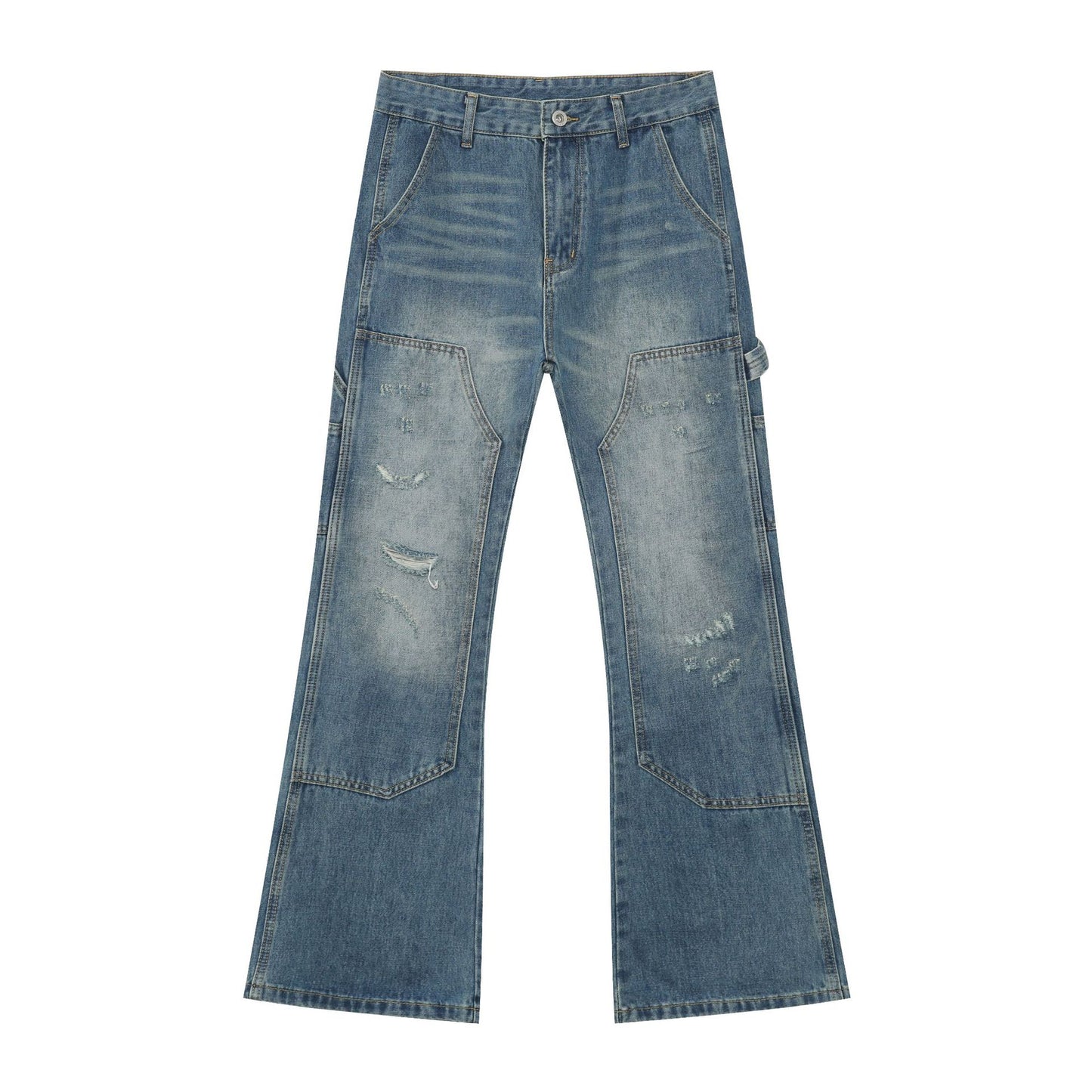 American Vintage Lumberjack Denim Trousers for Men | Water-Washed Distressed Loose Straight Leg Pants