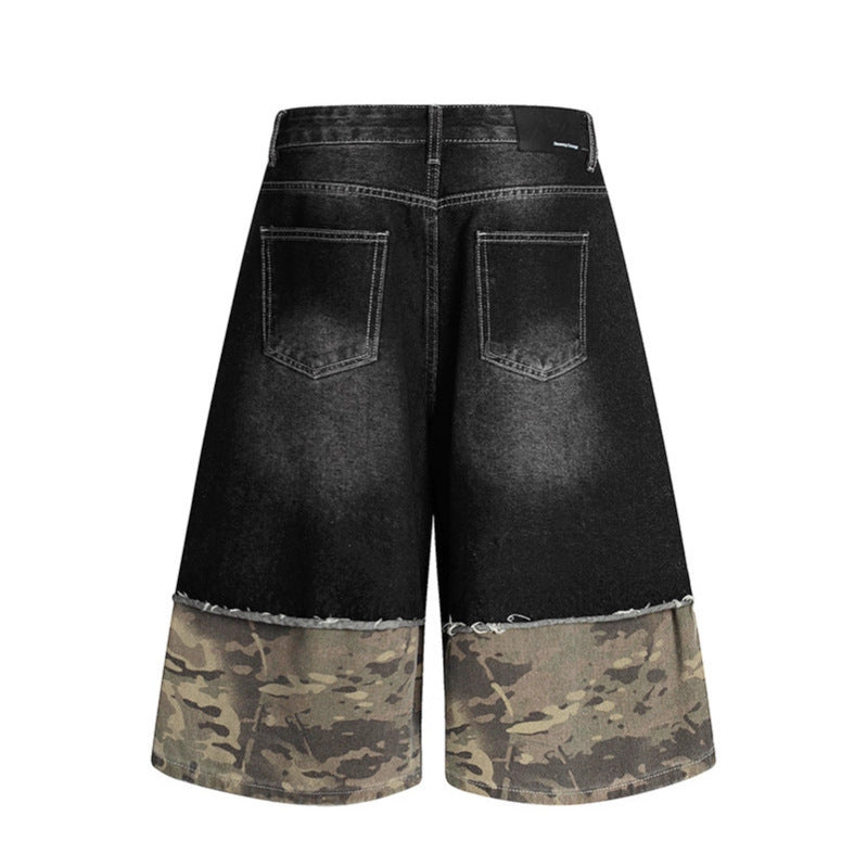 Camouflage Patchwork Denim Shorts for Modern Streetwear