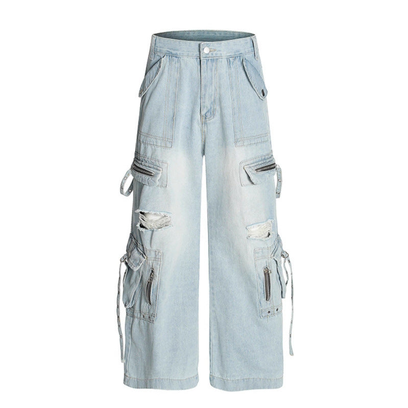 Multi Pocket Ripped Workwear Jeans – Premium Japanese Denim