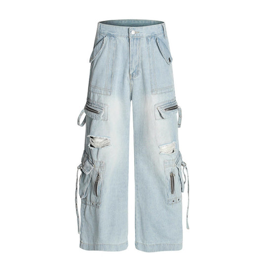 Multi Pocket Ripped Workwear Jeans – Premium Japanese Denim