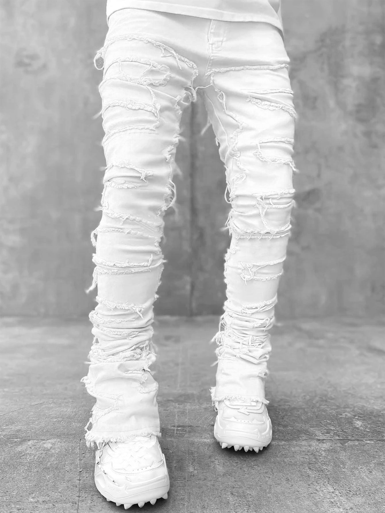 Men's Straight Leg Denim Pants with Elastic Patch Fabric