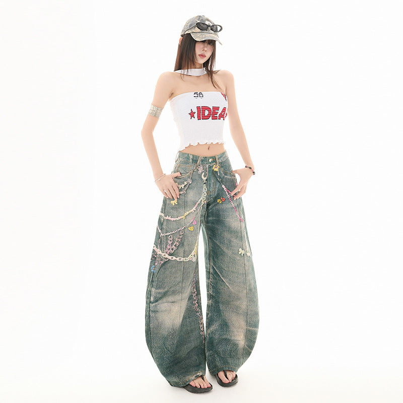 Women's High Street Wide-Leg Floor-Length Denim Pants