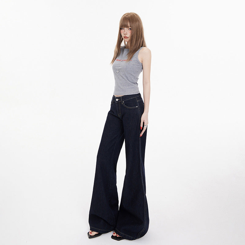 Low Waist Loose Flare Pants - Versatile Slimming Draped Slight Flare Denim Pants for Women