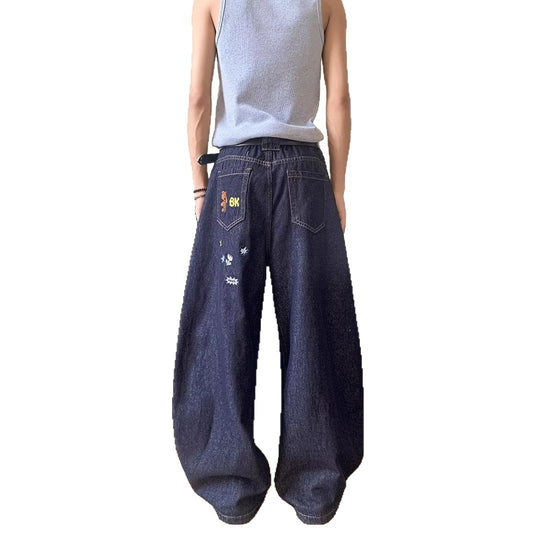 Retro Cartoon Embroidered Curved Knife Jeans