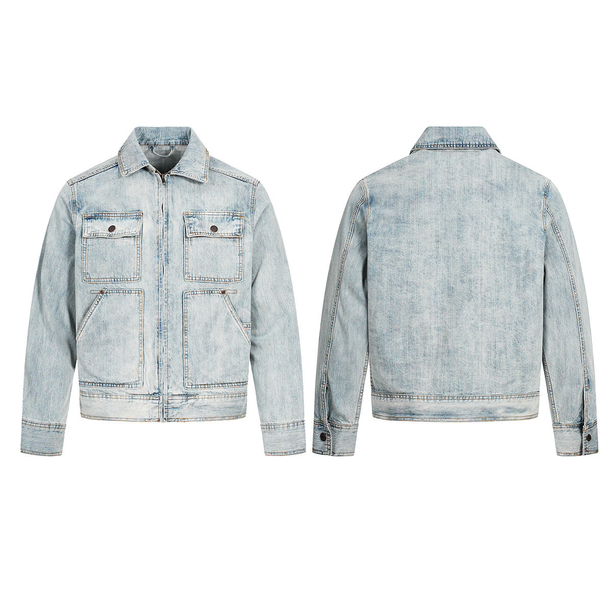 Retro Washed Denim Workwear Jacket