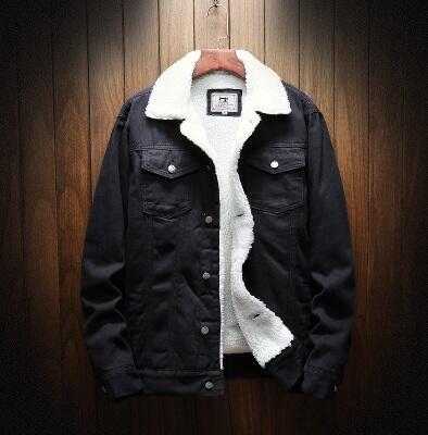 Men's Long Sleeve Fleece Jacket - Winter Denim Cotton Coat