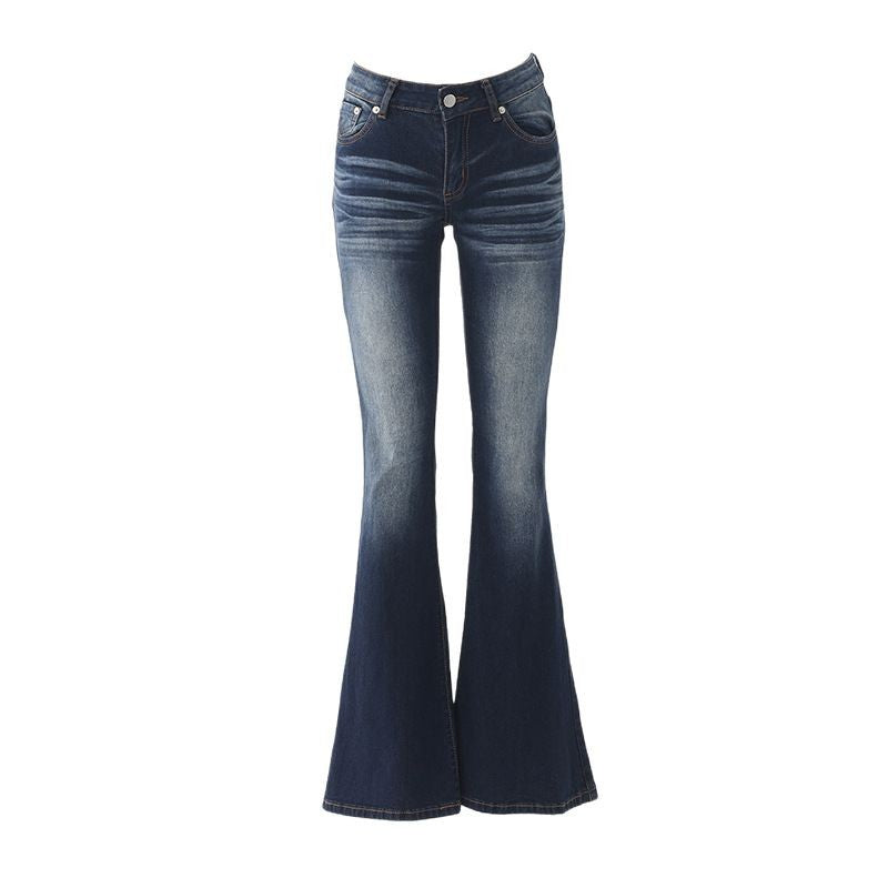 Women's Washed Slim Low Waist Flare Pants - Spring Elastic Micro Flare Jeans