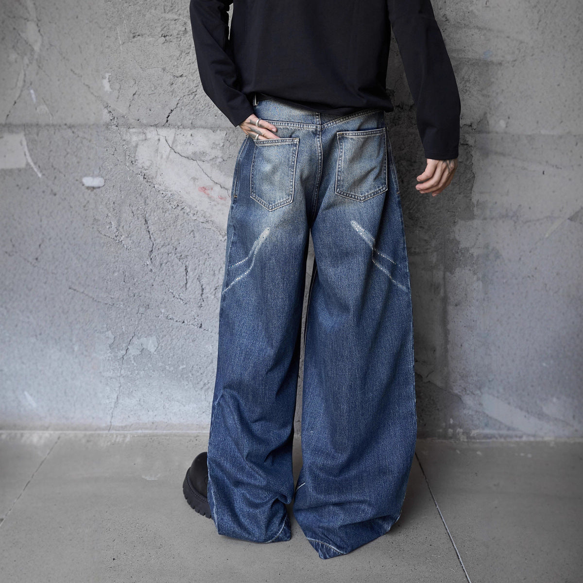 Style Butterfly Cat Whisker Laser-Printed Denim Pants - Unique Wide Leg, Loose Fit, Straight Cut Jeans