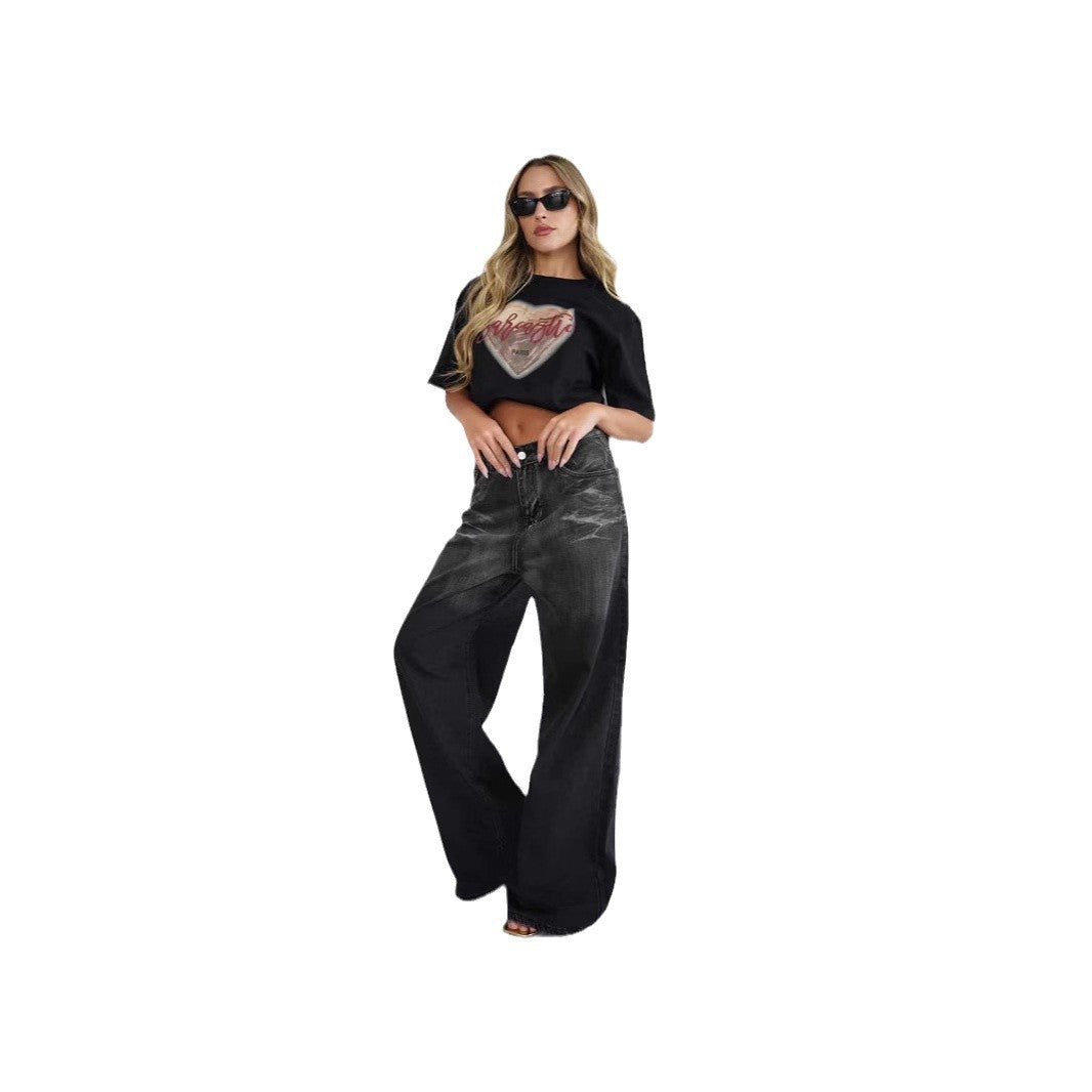 Low Rise Gradient Distressed Floor Jeans