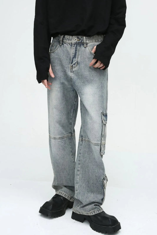 Premium Wide Leg Jeans with Cargo Pockets