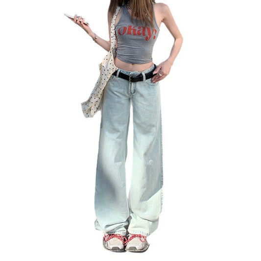 Women's Light Blue Wide Leg Loose Floor-Length Jeans
