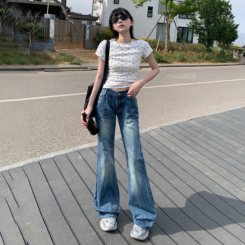 Women's Cracked Wide-Leg Jeans - Summer Loose Drape Bell-Bottom Pants