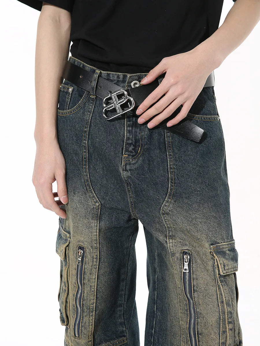 Mid Rise Jeans with Cargo Pockets - Premium Japanese Denim