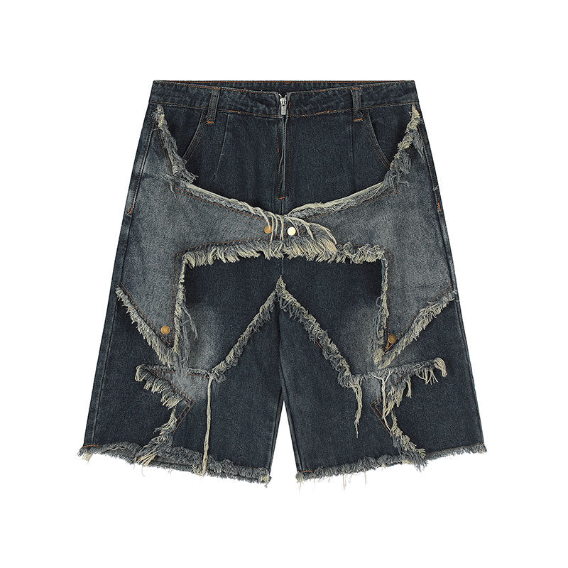 Five Pointed Star Tassel Patch Denim Shorts