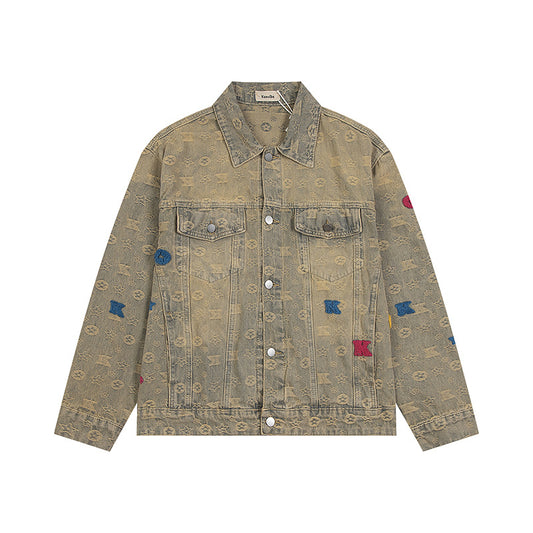 Yellow Mud Vintage Washed Denim Jacket with Collared Collar