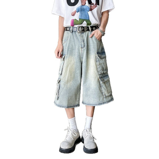 Retro Distressed Wide Leg Seven Quarter Pants