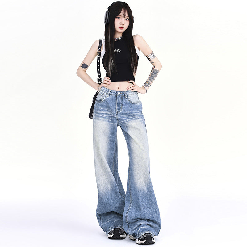 Women's Loose Denim Pants - Vintage High Waist Slim Wide Leg Trousers