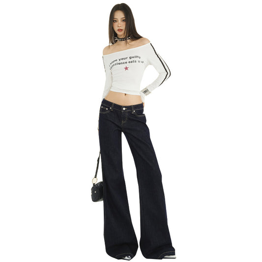 Women's Wide-Leg Denim Pants - Spicy Low-Waist Loose Straight Floor-Length Trousers