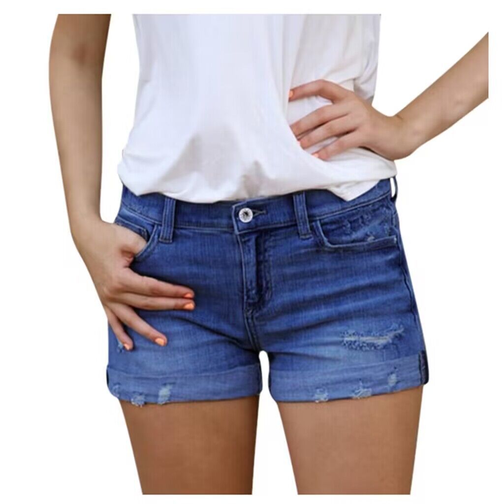 Stretch Slim Fit Ripped Tassel Denim Shorts for Women